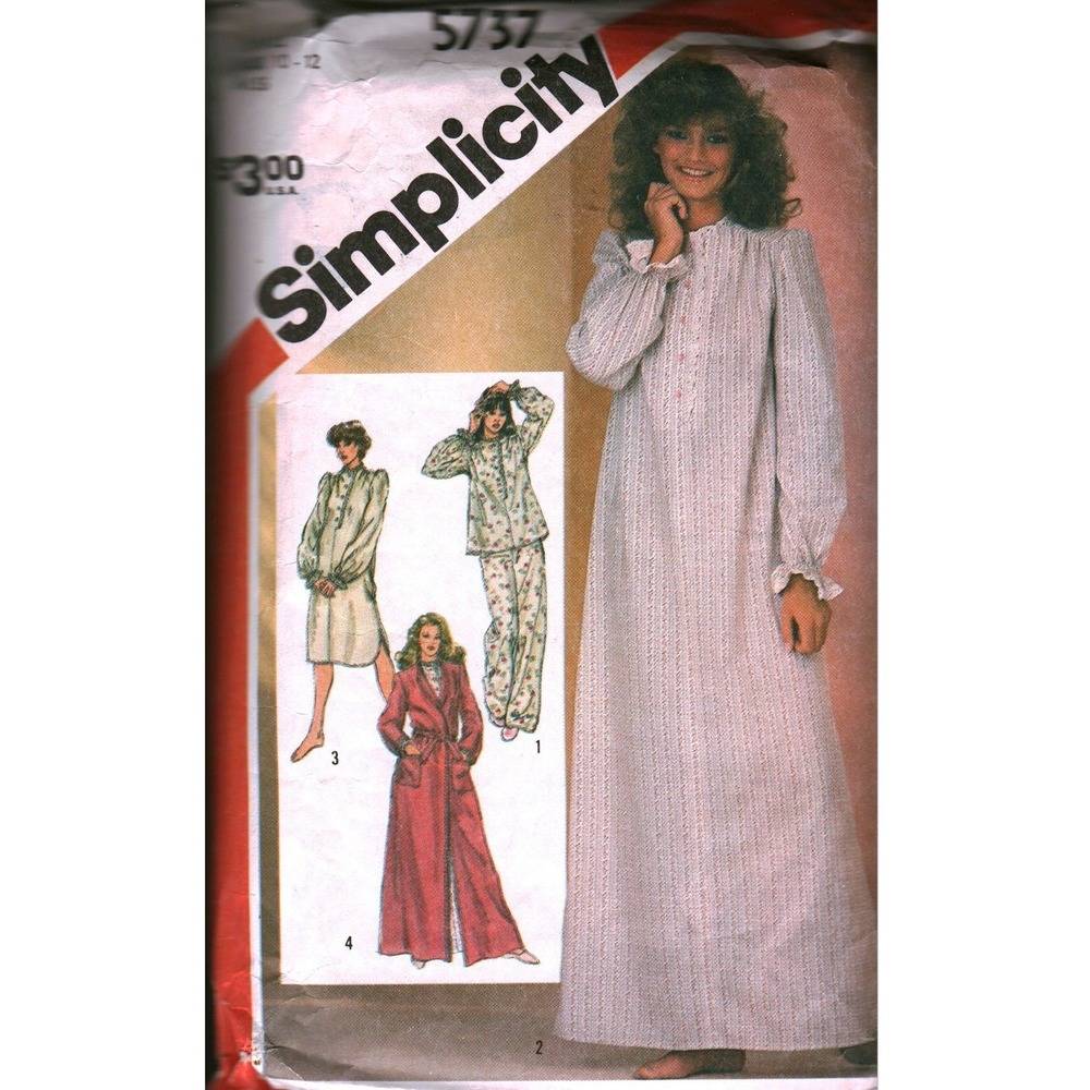 Vintage Simplicity‎ 5737 Sewing Pattern 1982 Nightgown Pajamas Robe Size 10-12 S